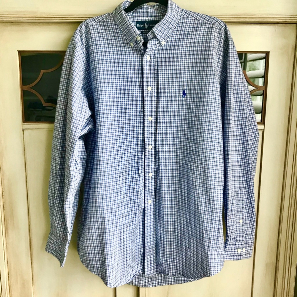 EUC Mens Ralph Lauren Classic Button Down Shirt Navy Pony | Size 16 1/2 L